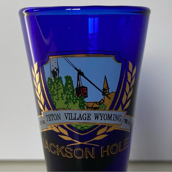 Jackson Hole Shot Glass Wyoming WY Cobalt Blue Shot Glass Teton Village Gondola - Picture 13 of 13